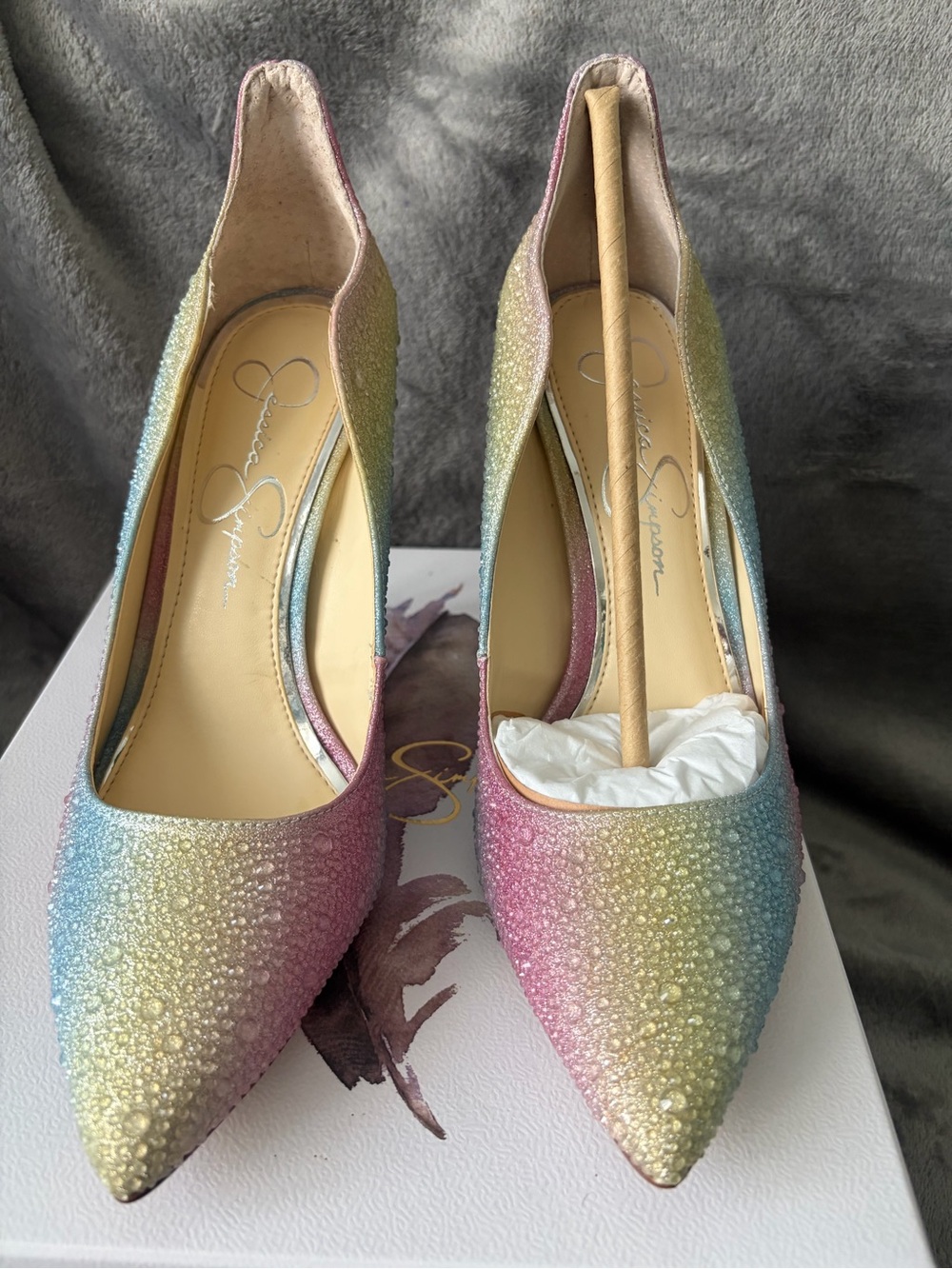 Jessica Simpson Multicolor Rainbow Crystal Pointed Pumps 7.5 Party Glam